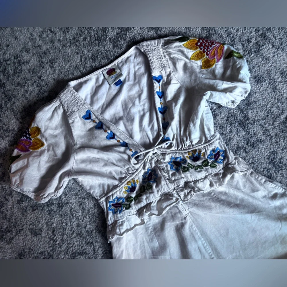 Anthropology x Farm Rio Embroidered Peplum Romper Summer Garden Size: Small - Picture 4 of 8